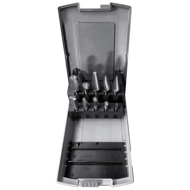 Tungsten carbide burrs set Premium for cast iron, INOX and steel