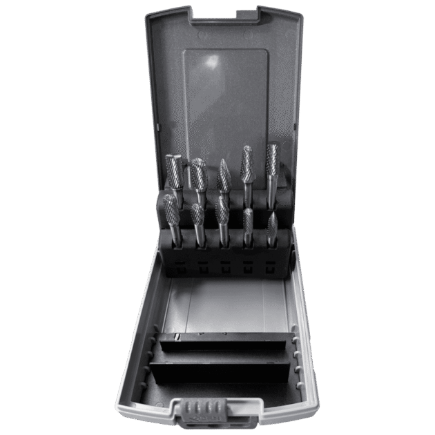Tungsten carbide burrs set Premium for cast iron, INOX and steel