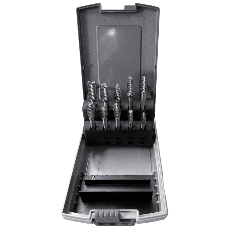 Tungsten carbide burrs set Premium for cast iron, INOX and steel