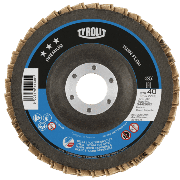Flap disc Premium TWINFLAP for steel and stainless steel
